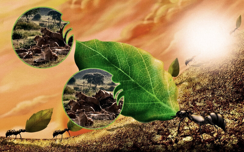 Ants Carrying Leaves — Green, Dramatic