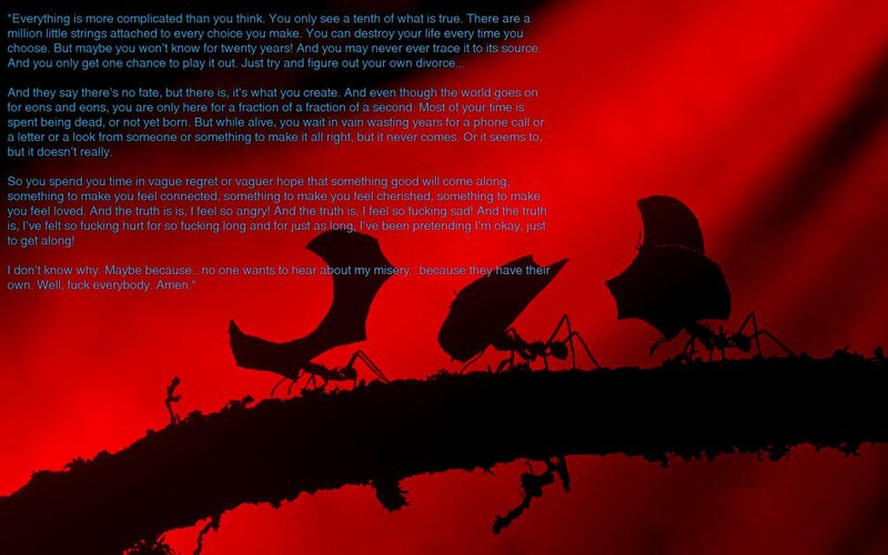 ants on a branch with text