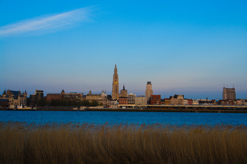 Antwerp skyline at dusk
