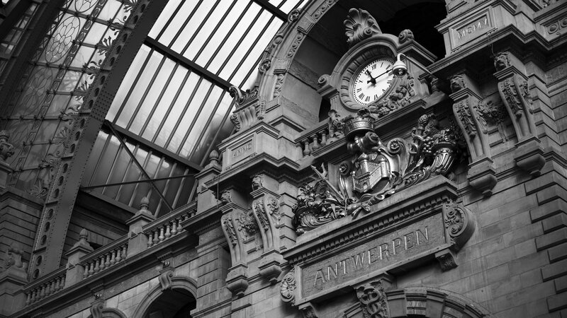 Antwerp Train Station Clock — Black, Dramatic