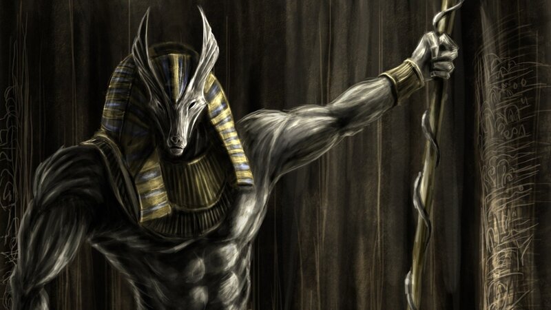 Anubis Character Holding Staff