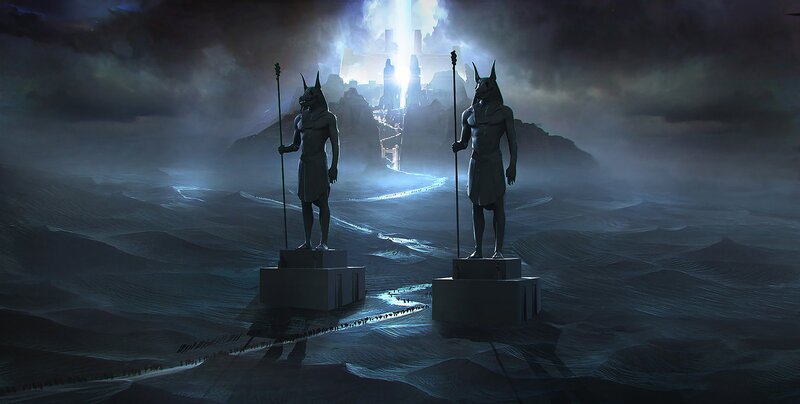 Anubis Statues in Desert