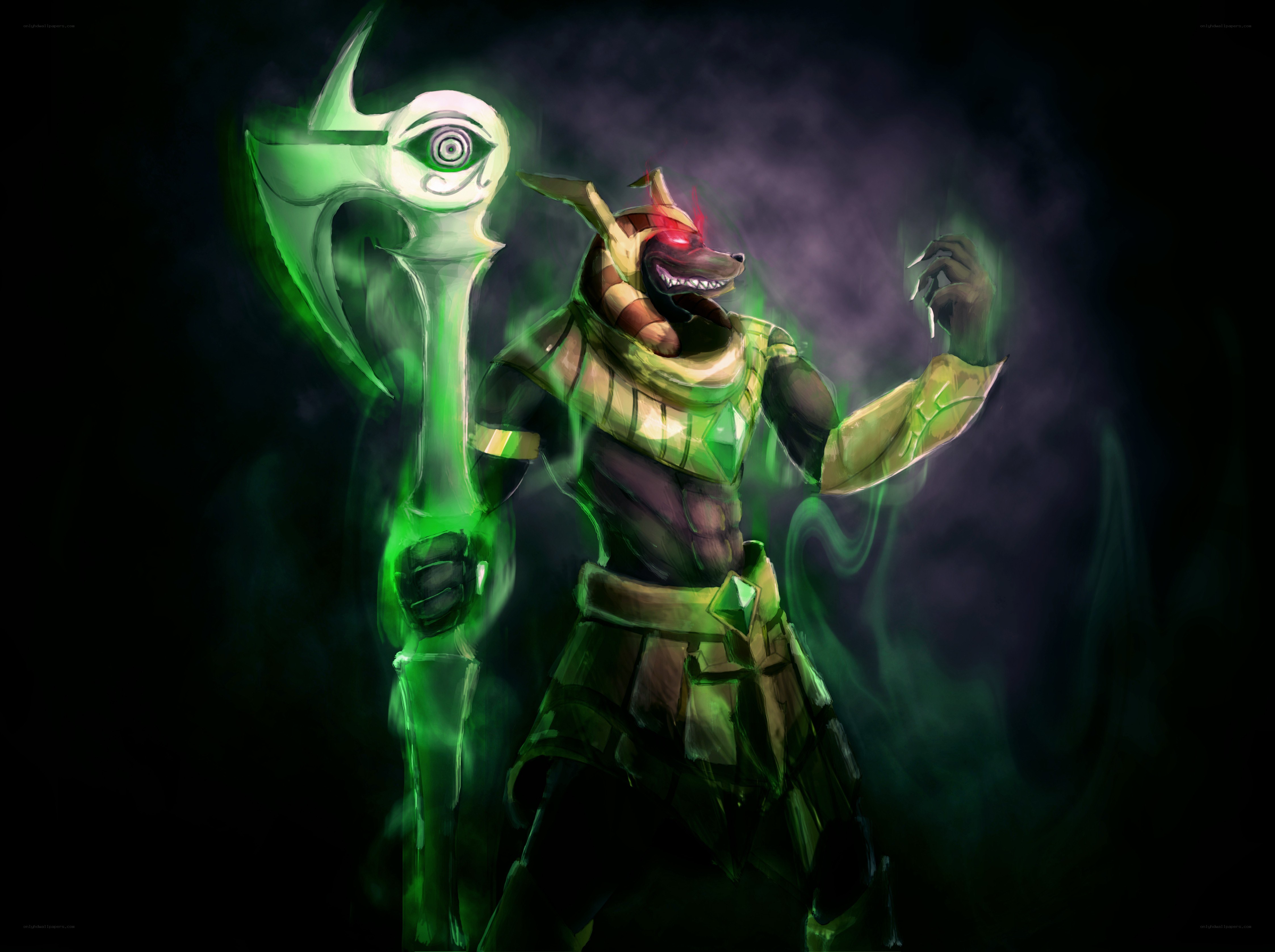 Anubis warrior with glowing staff