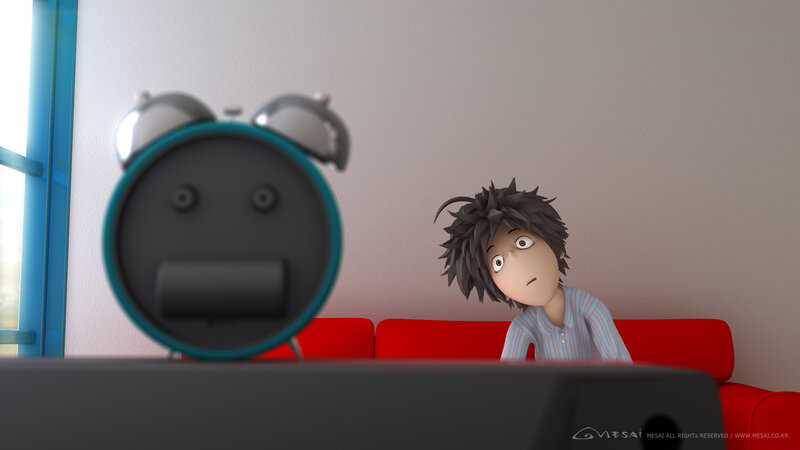 anxious boy and alarm clock