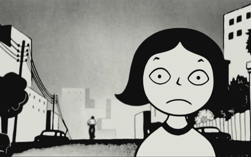anxious girl in city