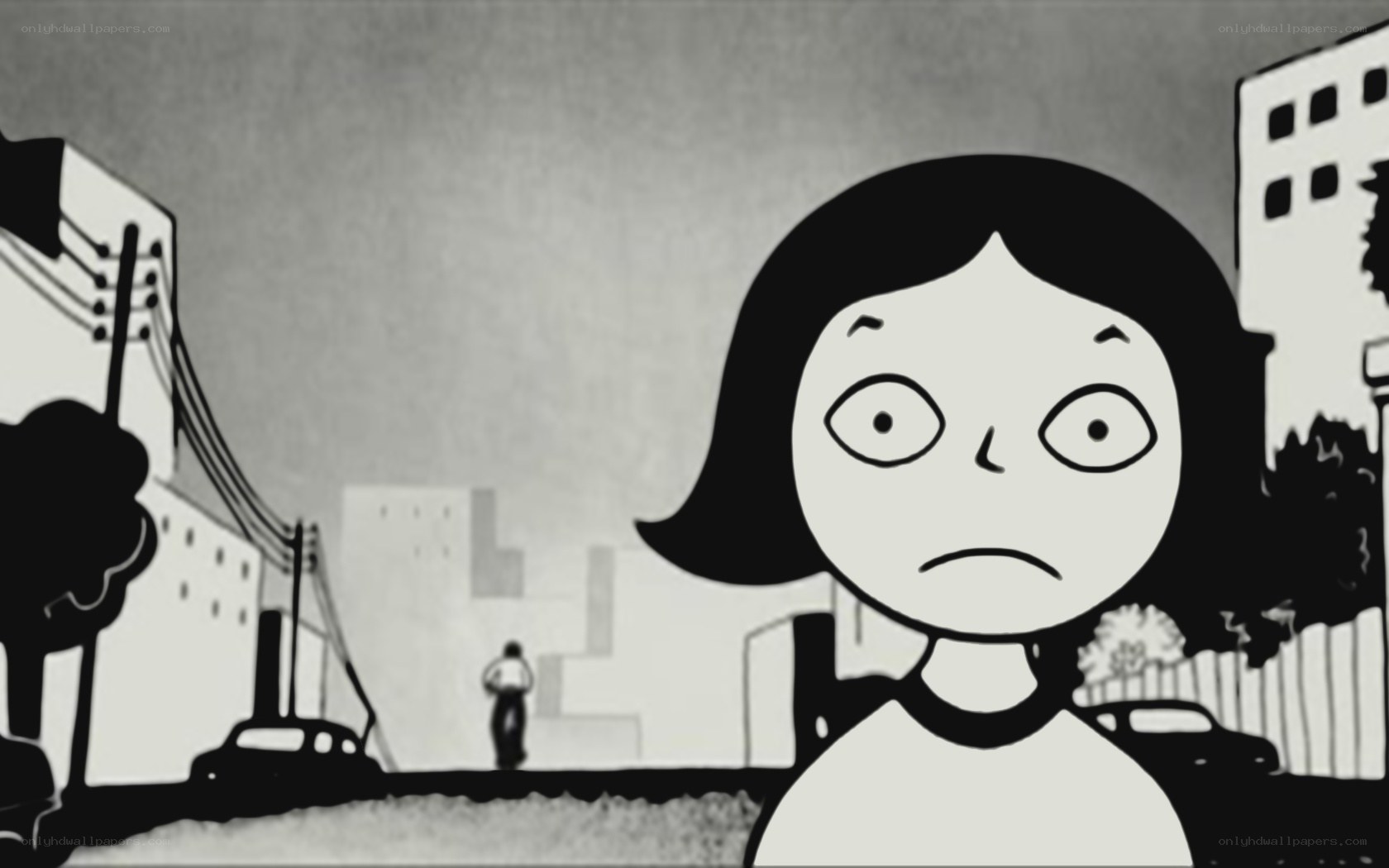 anxious girl in city