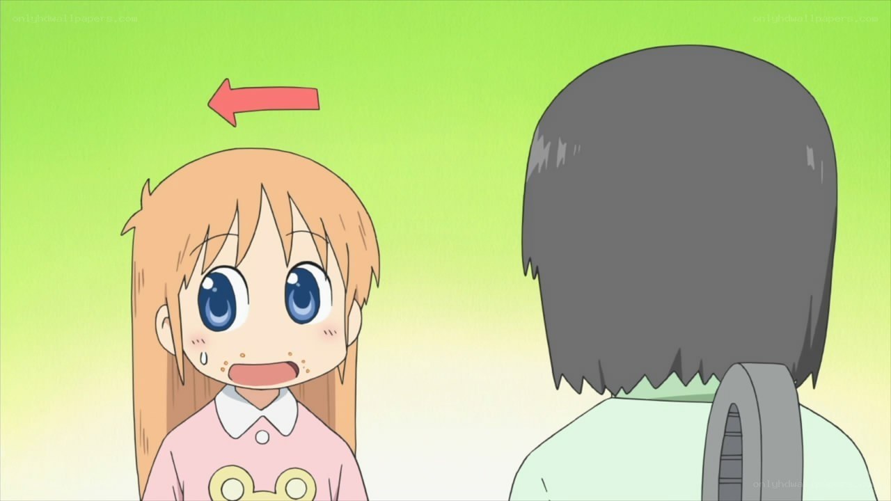 anxious girl with red arrow