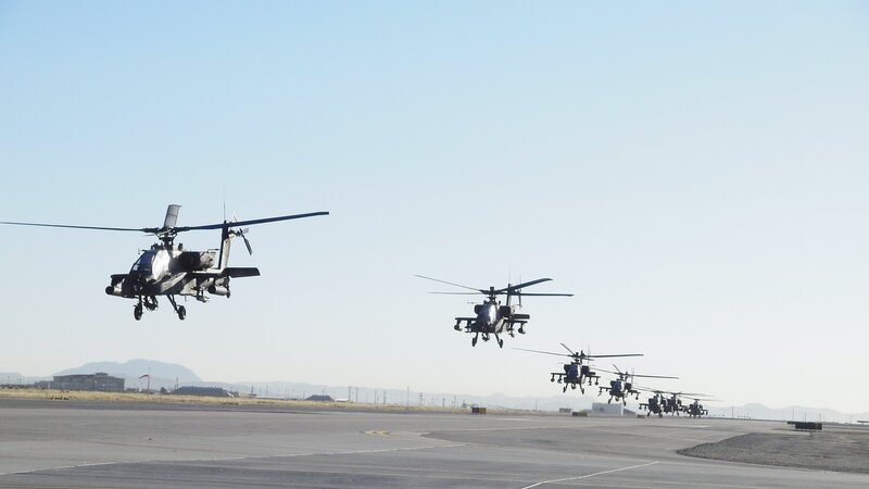 Apache Attack Helicopters — Gray, Dramatic