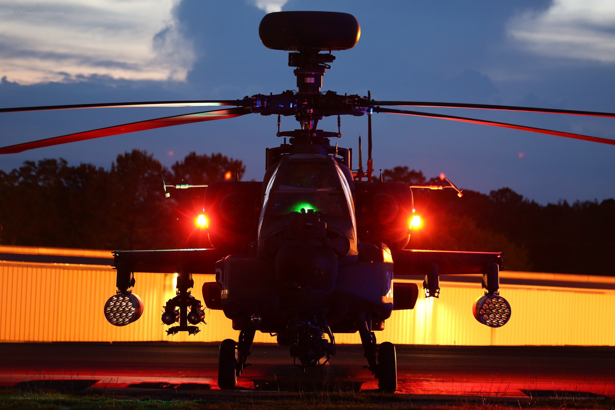 Apache helicopter at dusk