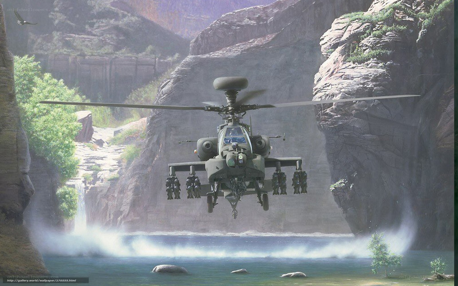 Apache helicopter in canyon