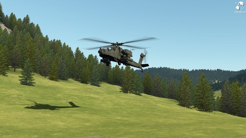 Apache helicopter in forested area