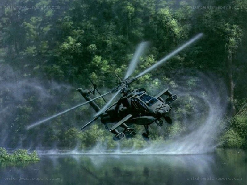 Apache helicopter over water