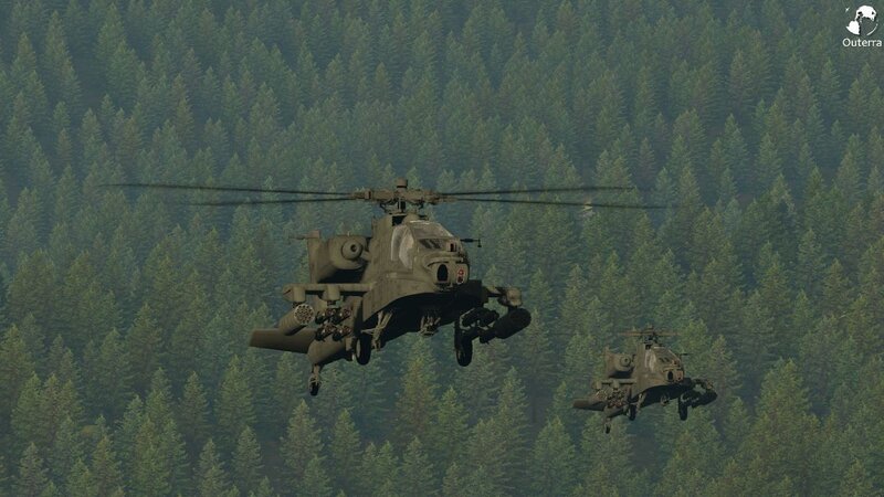 Apache helicopters in forest