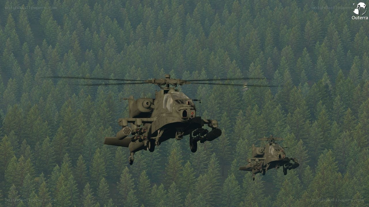 Apache helicopters in forest