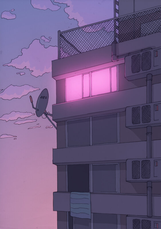 Apartment Building at Dusk — Purple