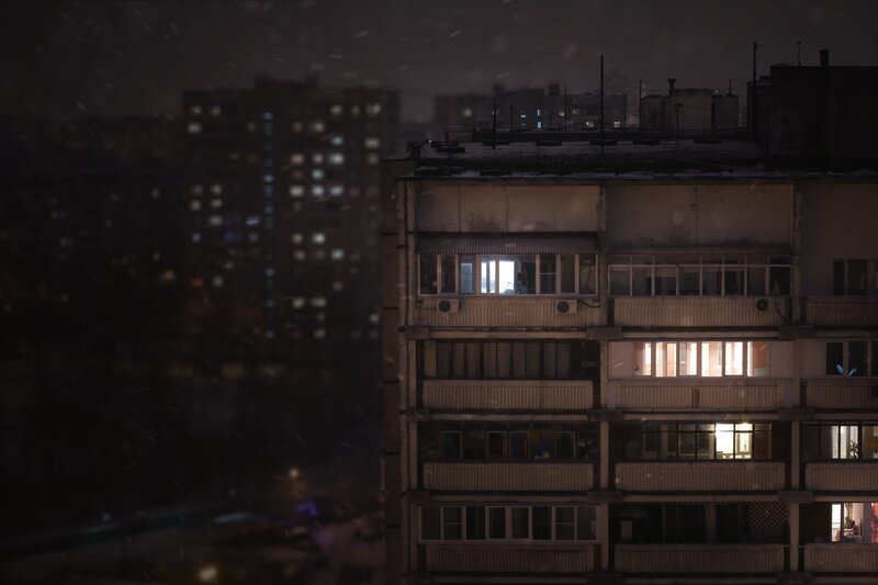 Apartment Building at Night — Black, Dark