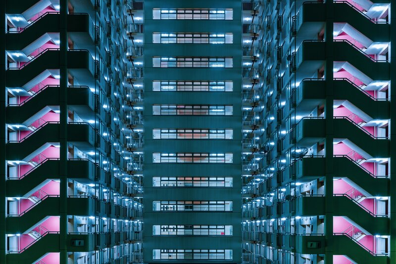 Apartment Building Facade — Blue, Dramatic