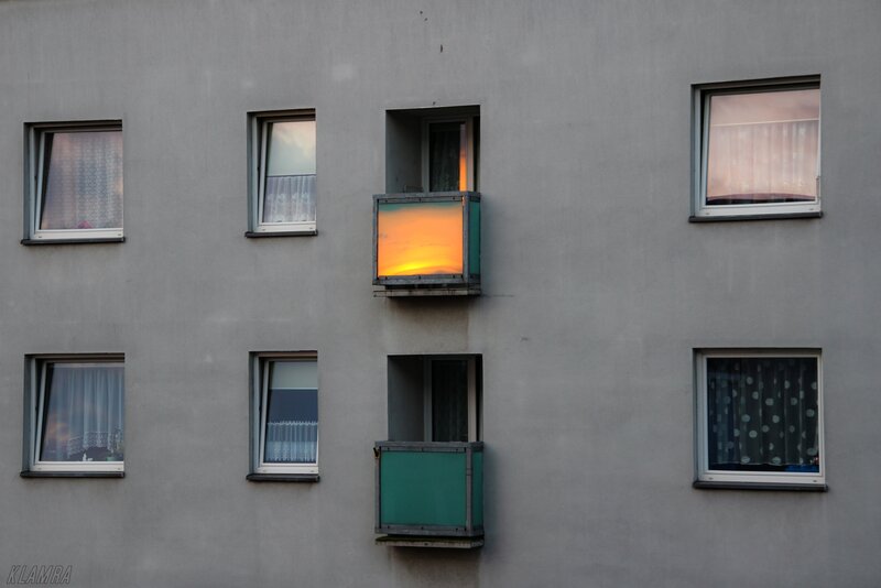 Apartment Building Facade — Gray, Dramatic, Sunset