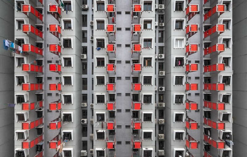 Apartment Building Facade — Gray, Neutral, Photograph
