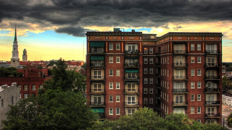 apartment building with church steeple