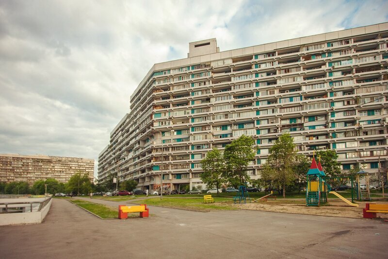 Apartment building with playground