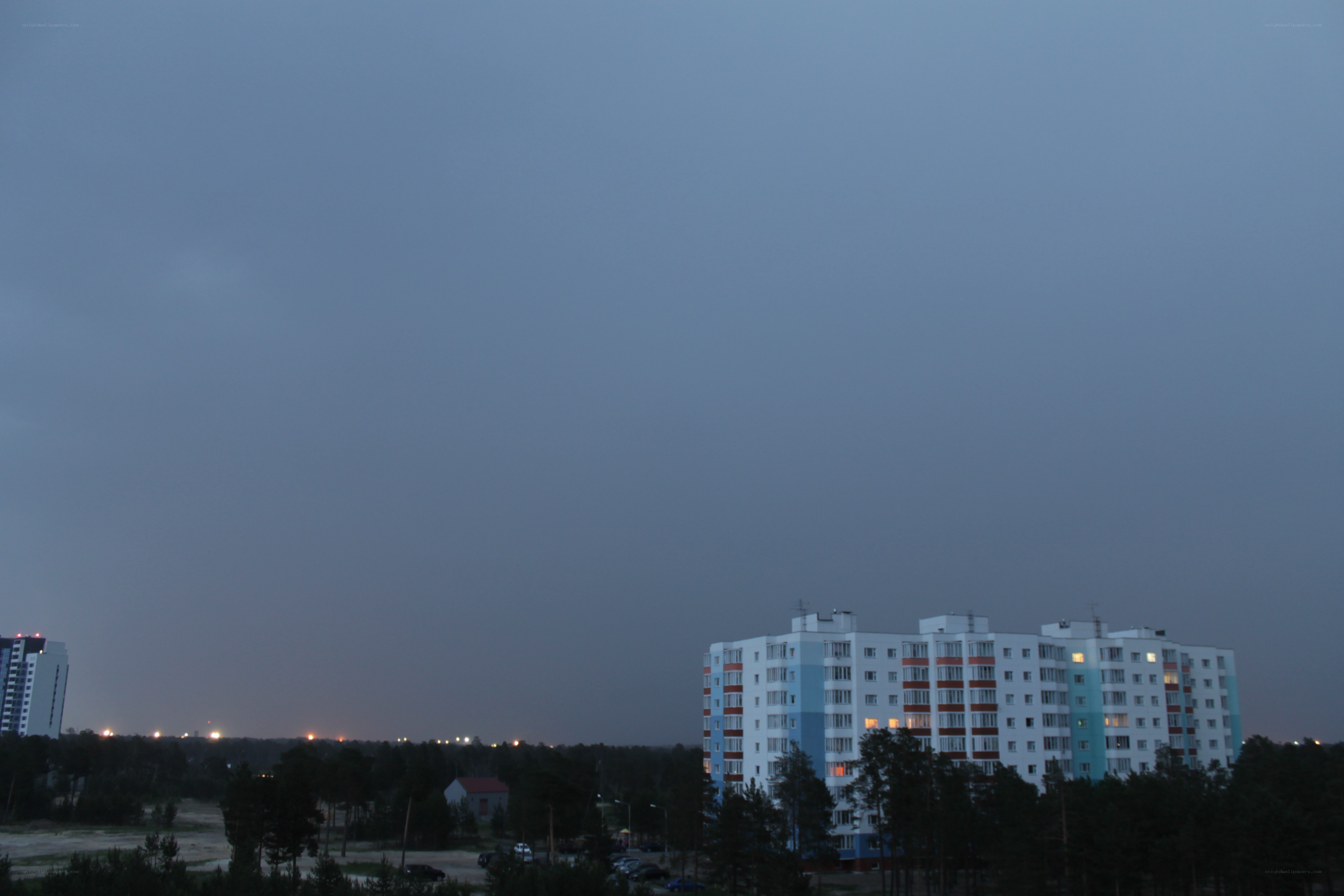 apartment buildings at dusk