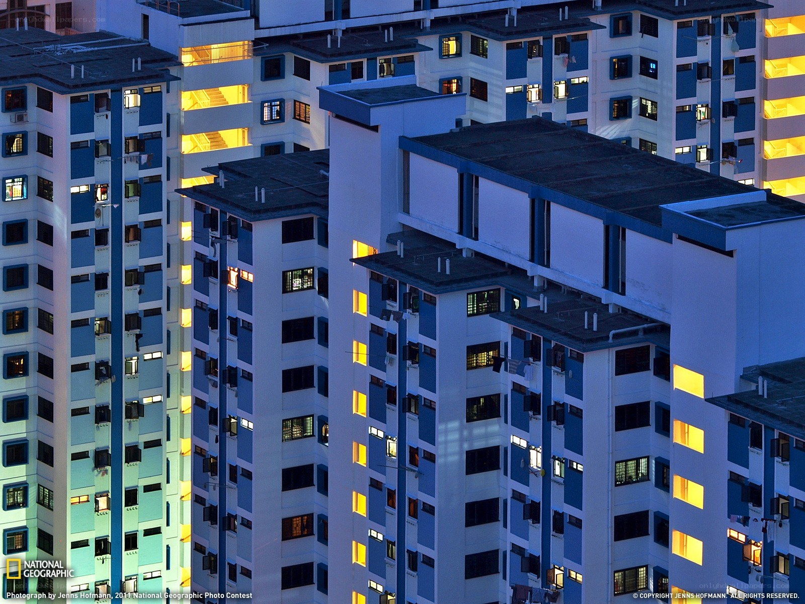 apartment buildings at dusk