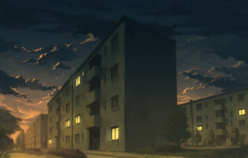 Apartment Buildings at Dusk — Dark Blue