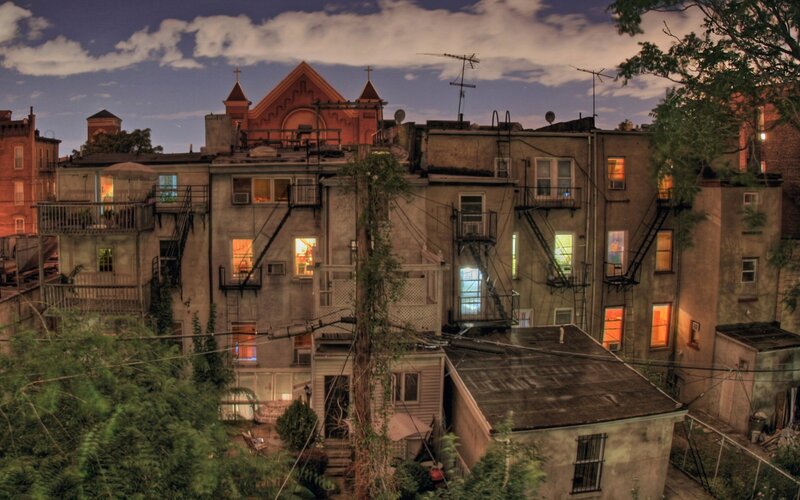 Apartment Buildings at Dusk — Gray, Dramatic, Night