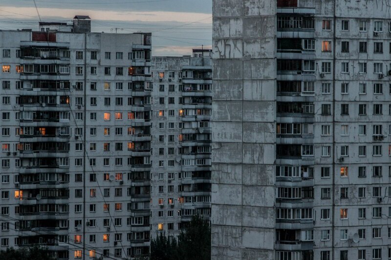 Apartment Buildings at Dusk — Gray, Dramatic, Sunset