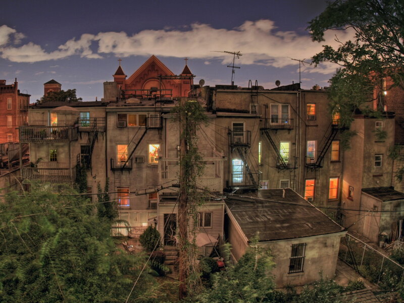 Apartment Buildings at Dusk — Gray, Dramatic
