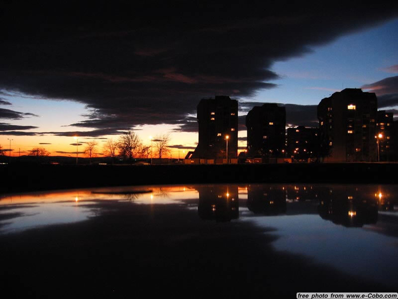 Apartment Buildings at Dusk — Orange