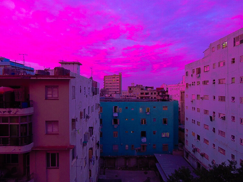 Apartment Buildings at Dusk — Pink