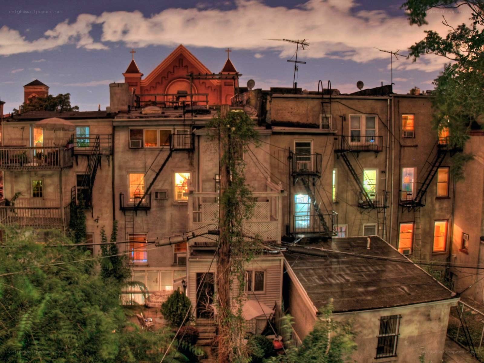 apartment buildings at dusk