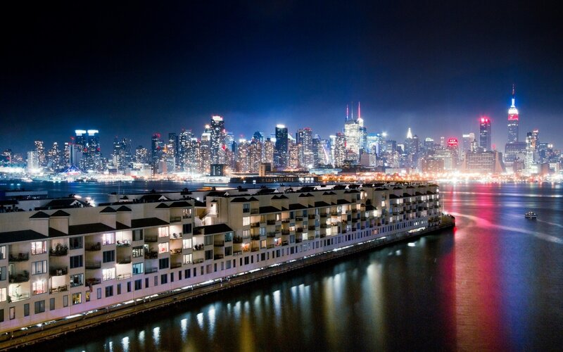 Apartment Buildings at Night — Blue, Calm
