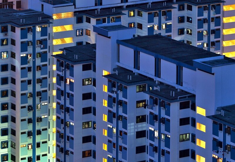 Apartment Buildings at Night — Blue, Dramatic