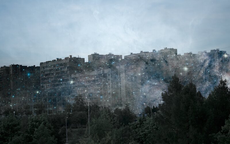 Apartment Buildings at Night — Blue, Dreamy