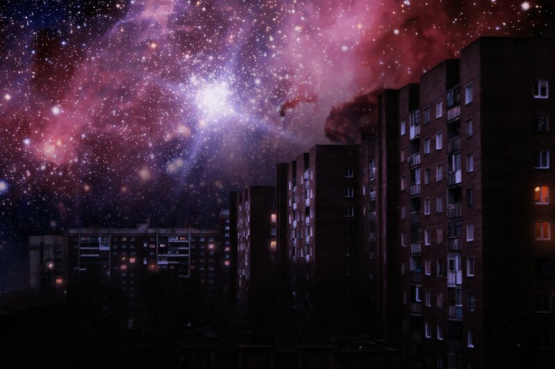 Apartment Buildings at Night — Purple