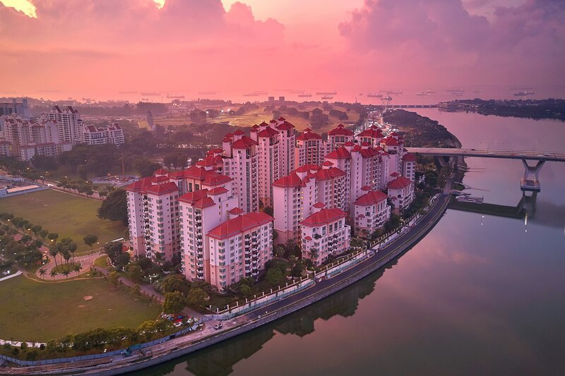 Apartment Buildings at Sunset — Pink