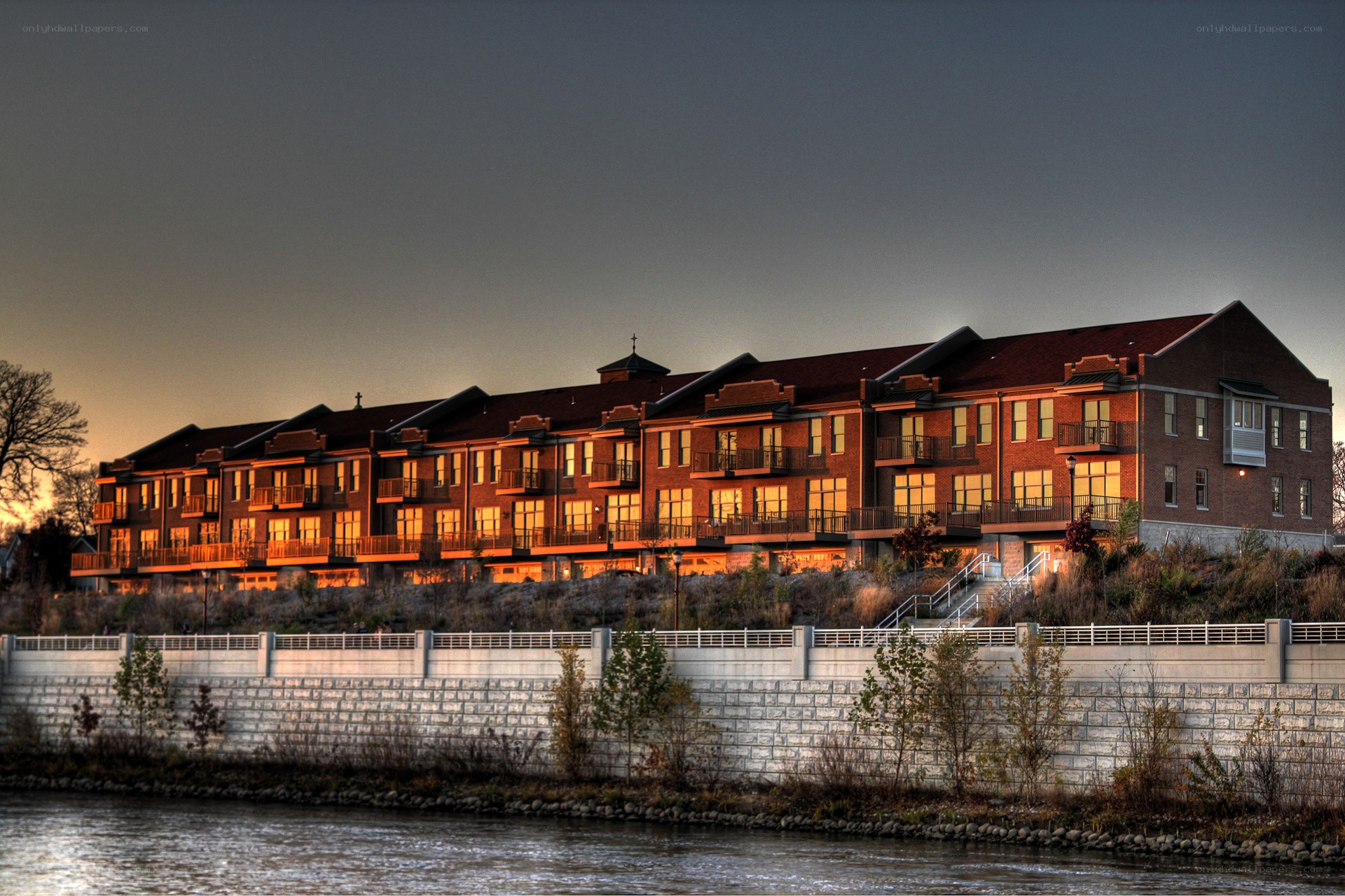 apartment buildings by the river