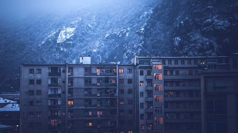 Apartment Buildings in Mountains