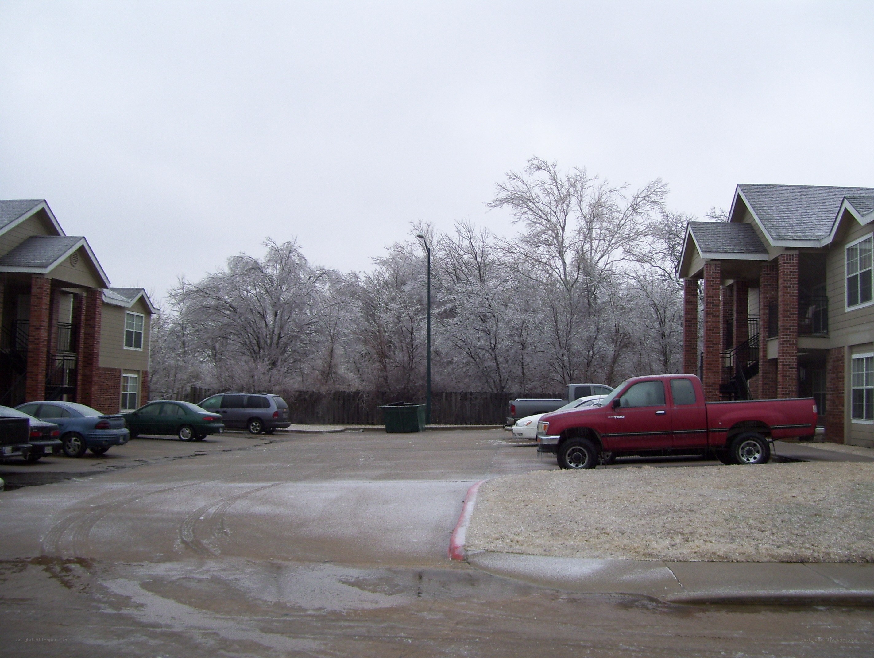Apartment complex parking lot in winter