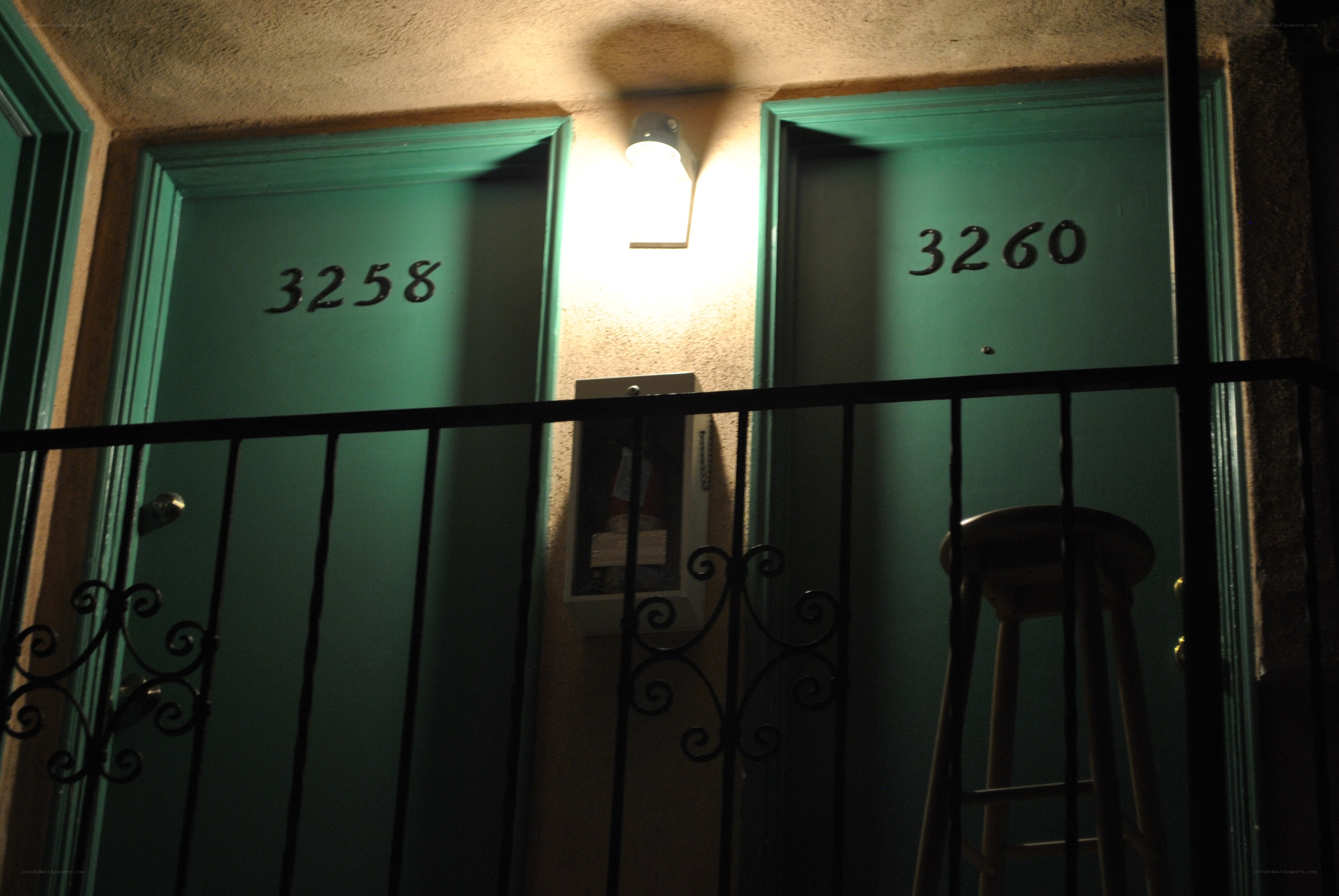 Apartment doors at night