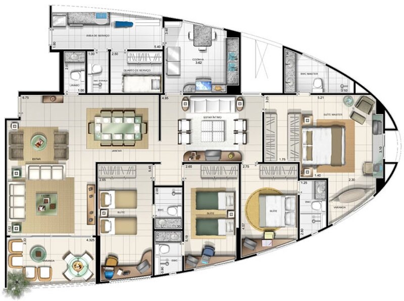 Apartment Floor Plan — Beige, Neutral, Illustration, Furniture, Rooms