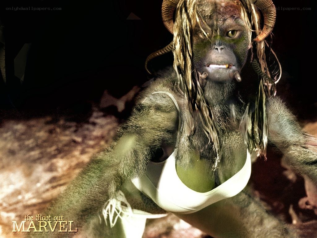 ape-like creature in white top