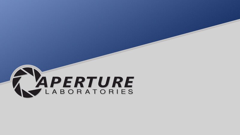 Aperture Laboratories Logo — Blue, Minimalist, Vector Art, Text, Diagonal Line