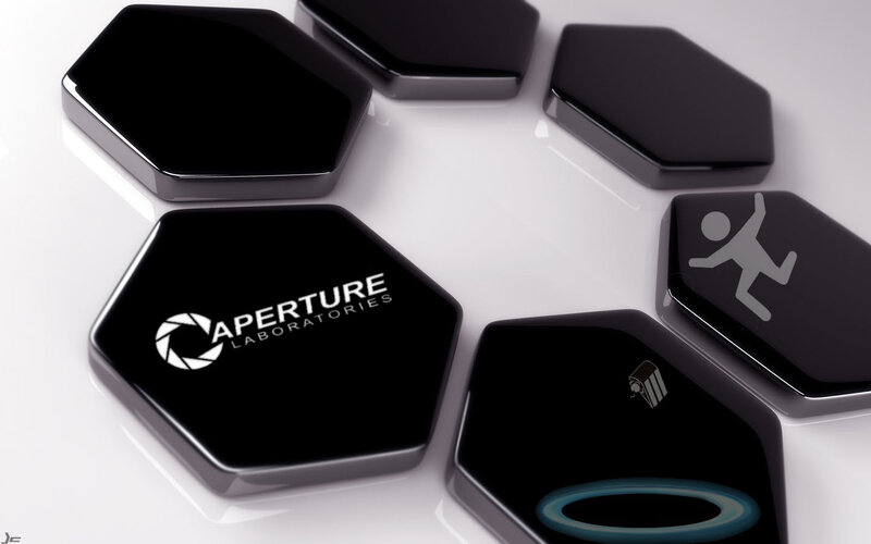 Aperture Laboratories logo on hexagons