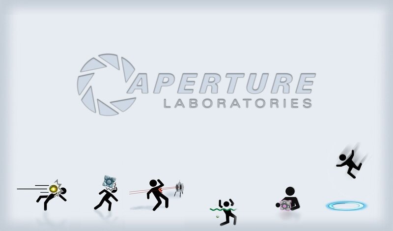 Aperture Laboratories logo with characters