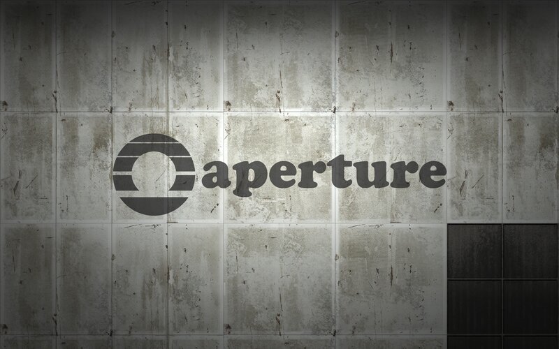Aperture logo on concrete wall