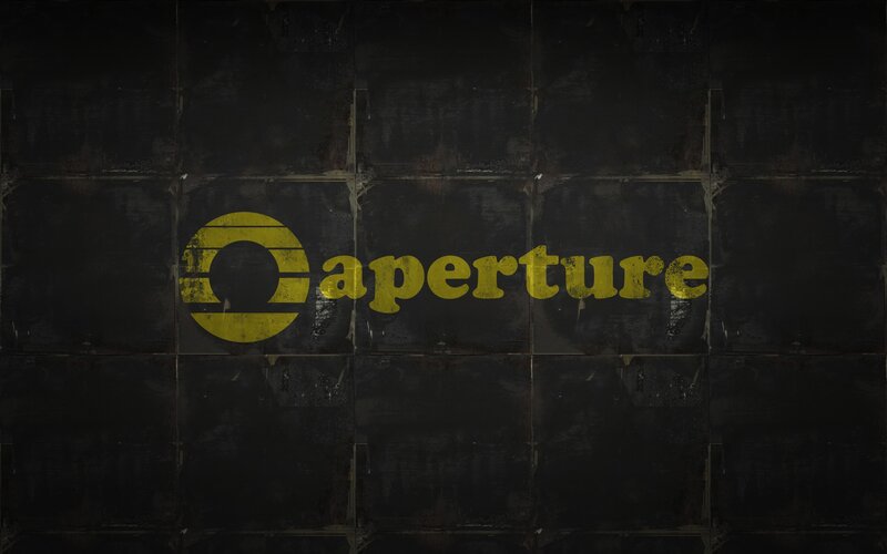 Aperture logo on dark wall